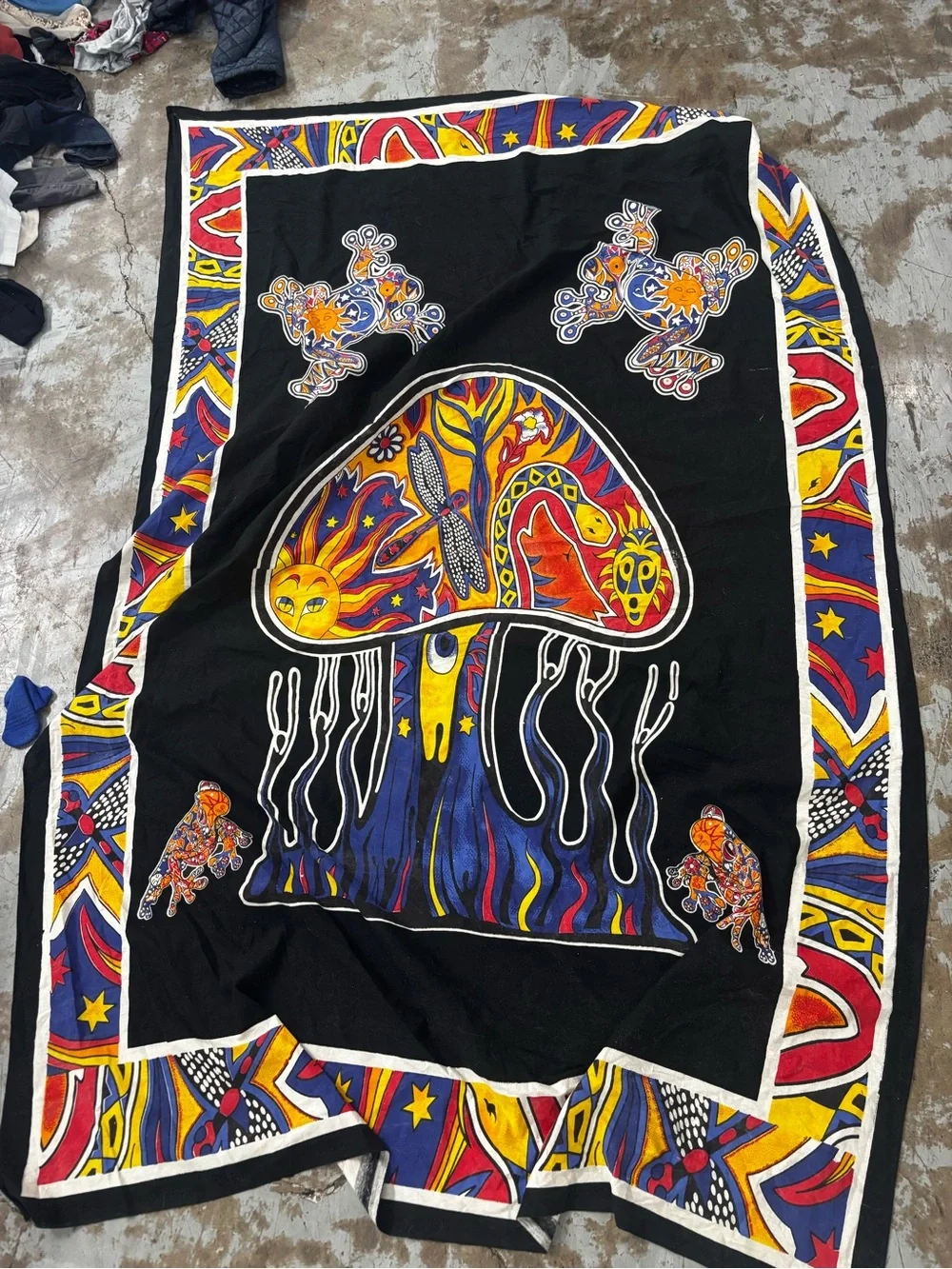 Psychedelic Mushroom Tapestry Wall Hanging - Black, Yellow, Red, Blue